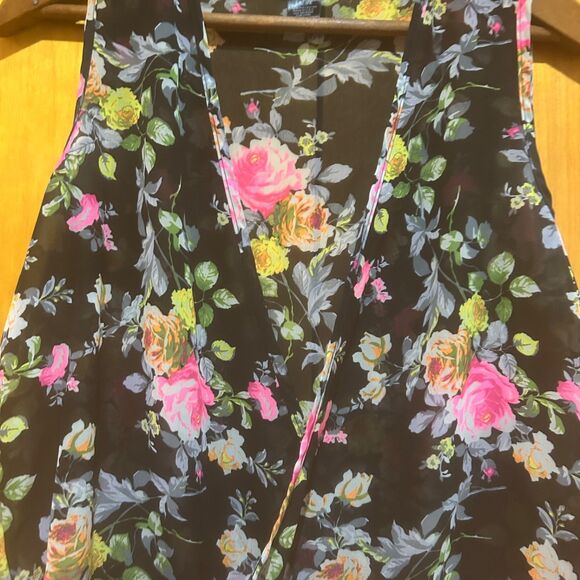 Vintage‎ Wet Seal Y2K Sheer Black Floral Sleeveless Blouse-Sz L-Fairy-Boho - Picture 3 of 7